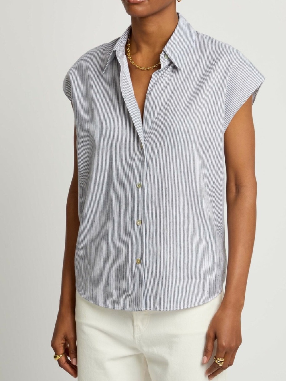 Vince Striped Linen-blend Shirt Light Grey - Size M